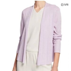 Eileen Fisher Women’s Lilac Long Sleeve Open Front Cardigan Organic Linen